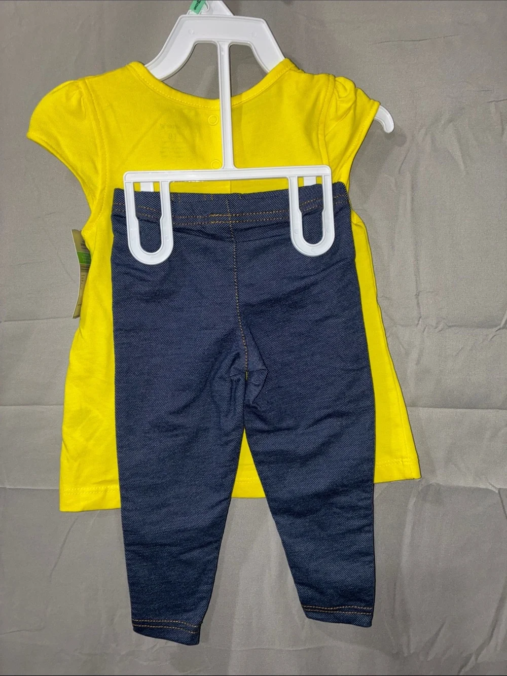 Carter's Yellow Floral-Trim Tank Top With Faux Denim Leggings